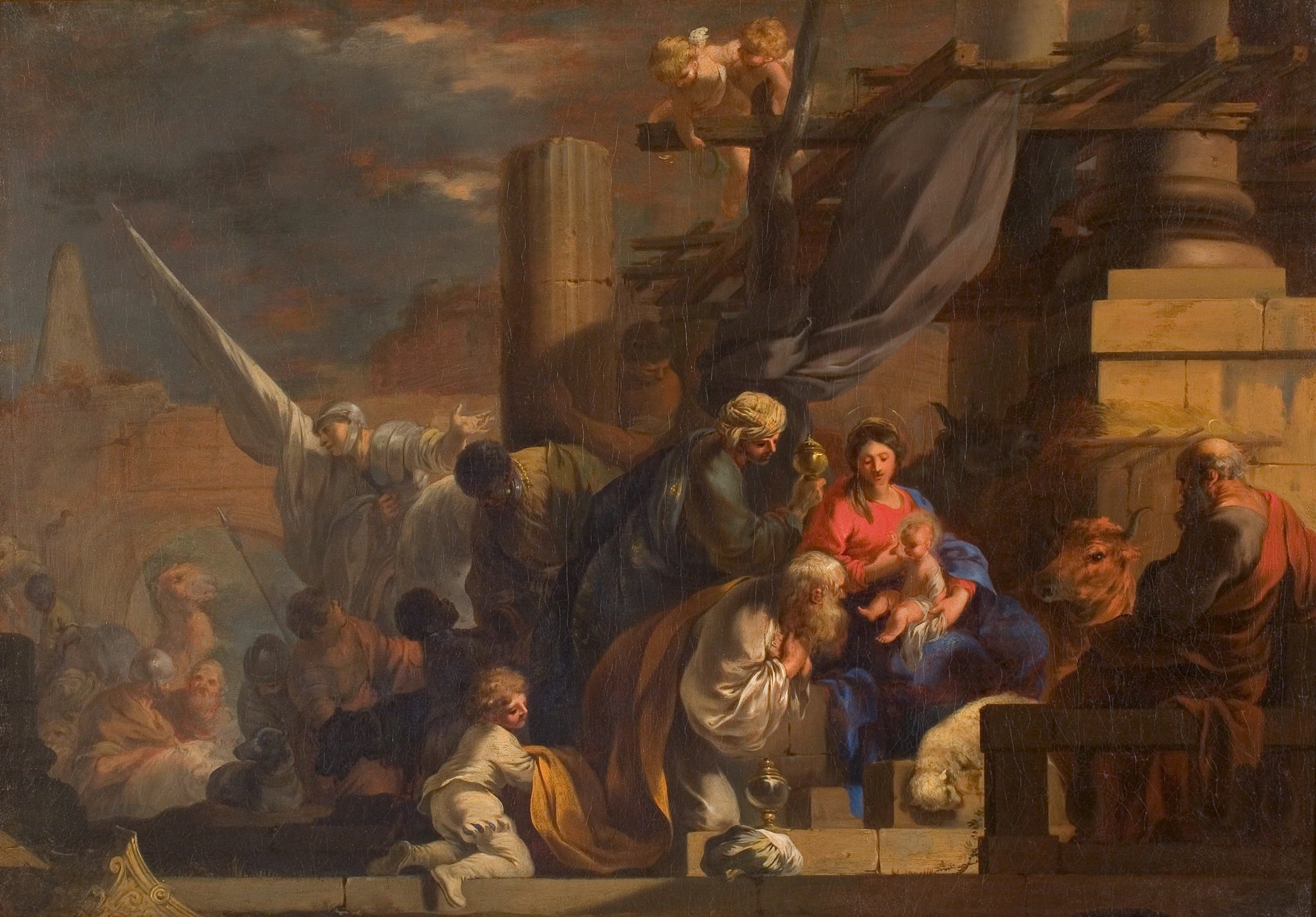 De aanbidding door de drie koningen - Sébastien Bourdon image 1 copie de tableau peinte à la main