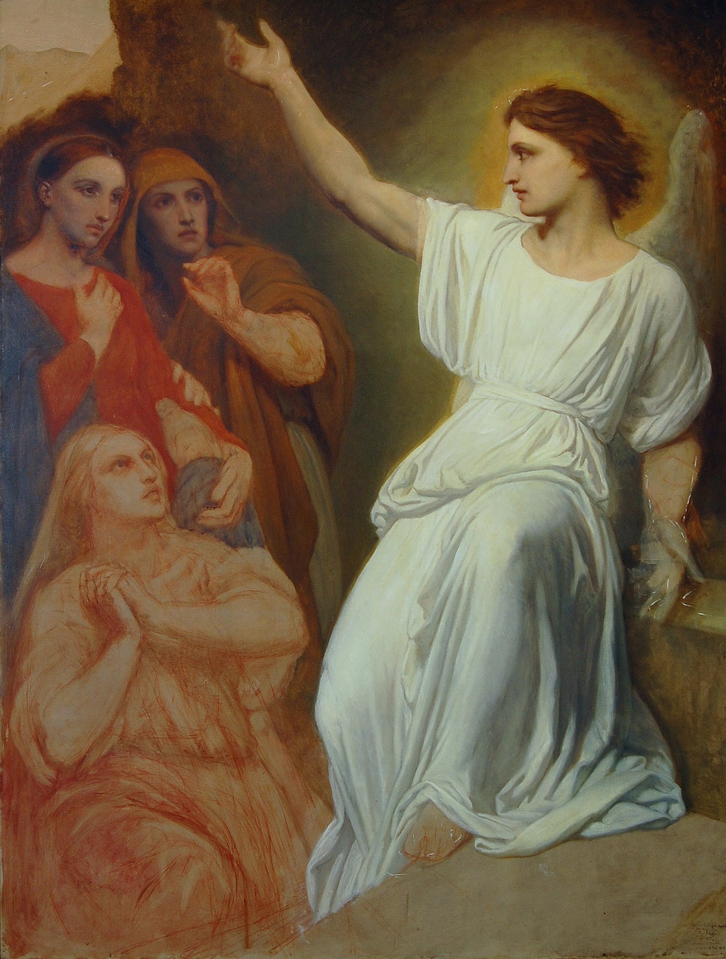 De engel verkondigt de opstanding des Heeren aan de vrouwen - Ary Scheffer image 1 copie de tableau peinte à la main