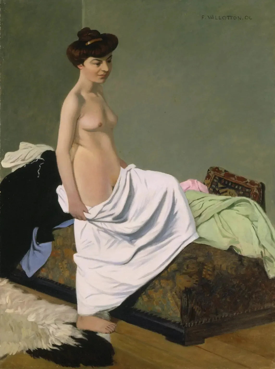 Debout nue tenant une robe sur ses genoux - Félix Vallotton image 1 reproduction réalisée par Alpha Reproduction