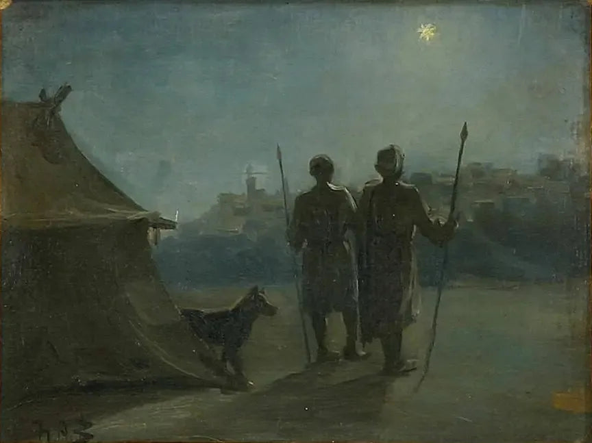 Décor oriental avec deux gardes devant une tente. - H. A. Brendekilde image 1 tableau peint à l’huile sur toile