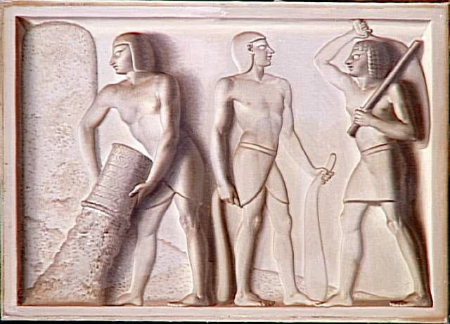 Décors de panneaux de boiserie en grisaille représentant des scènes de la vie civile égyptienne antique - Alexandre-Denis Abel de Pujol