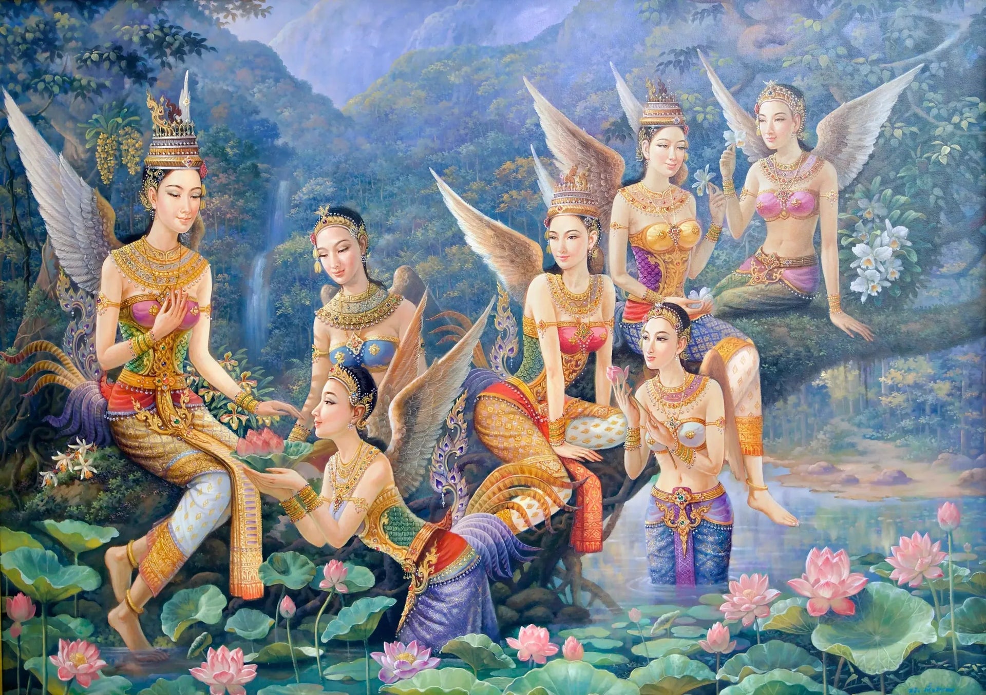 Déesse Kinnaree | 170 x 120 cm image 1 reproduction artisanale de tableau