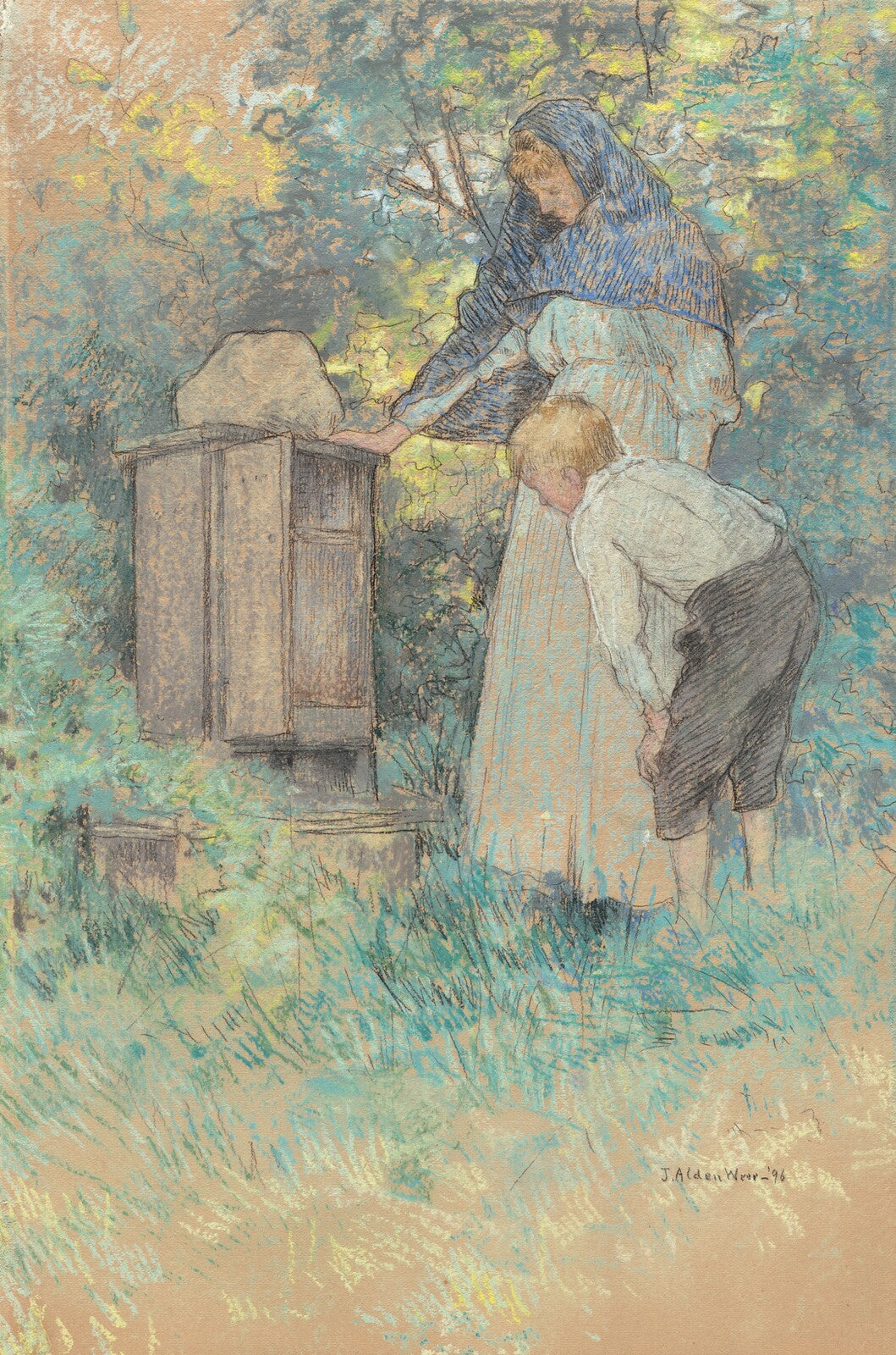 Watching the Bees, Julian Alden Weir, 1896 — pastel, National Gallery of Art