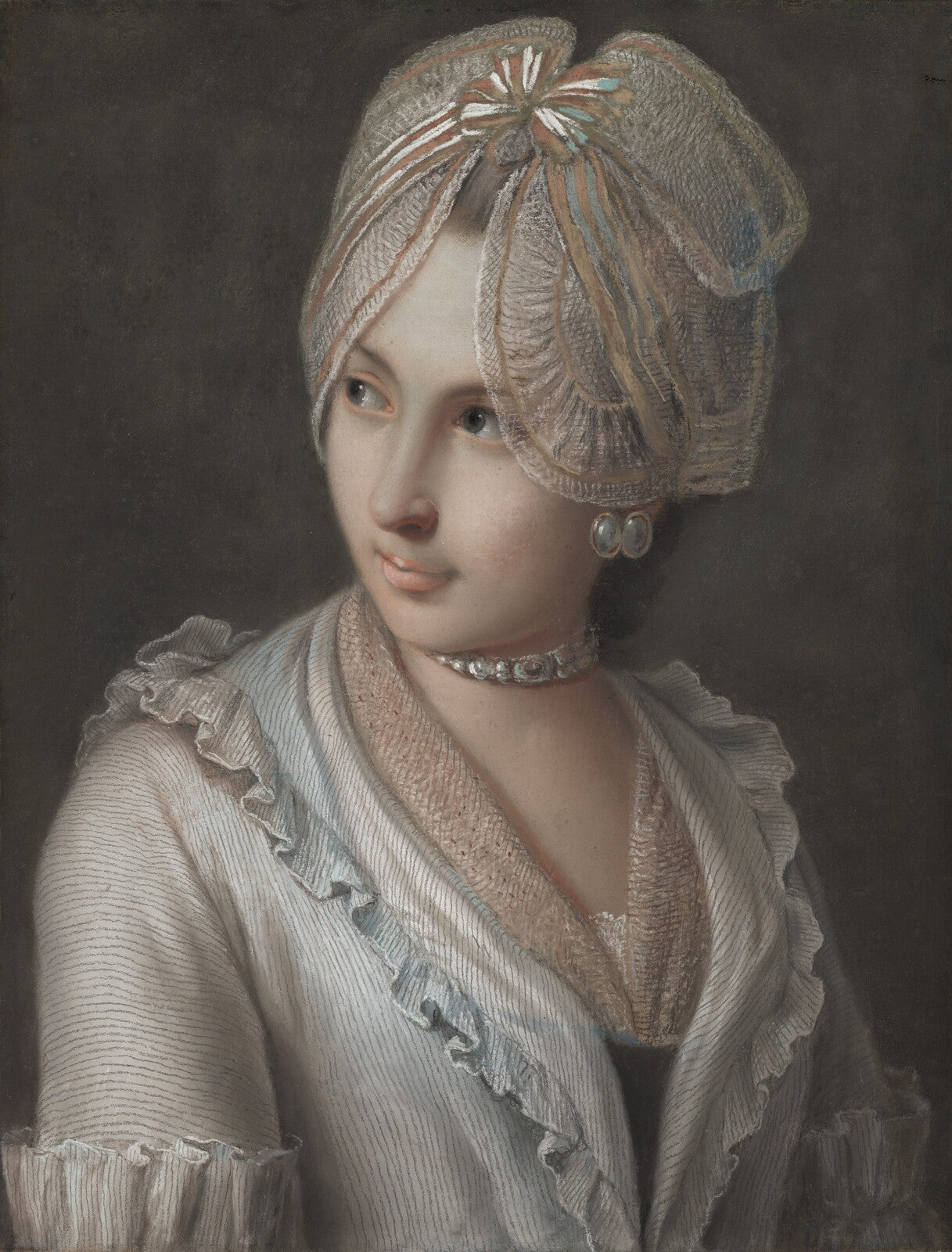 An Elegant Young Lady with a Lace Cap, Pietro Rotari, 1750/1756 — pastel, National Gallery of Art