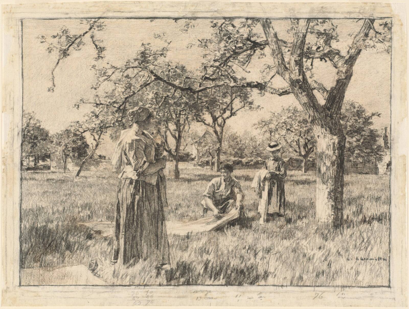 Washerwomen Setting the Linens Out to Dry, Léon-Augustin Lhermitte, 1884 — pastel, National Gallery of Art