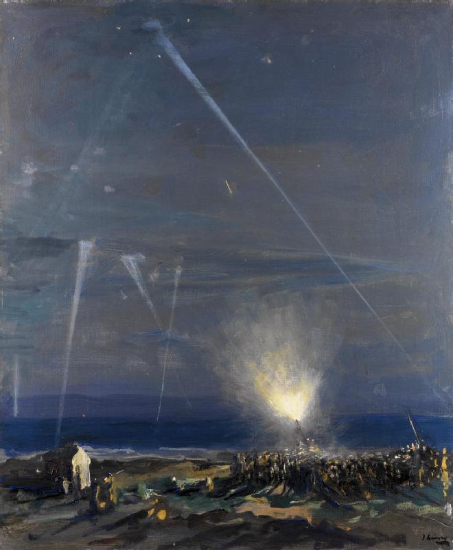 Défense côtière : un canon antiaérien de 18 livres, Tyneside - John Lavery image 1 copie de tableau peinte à la main