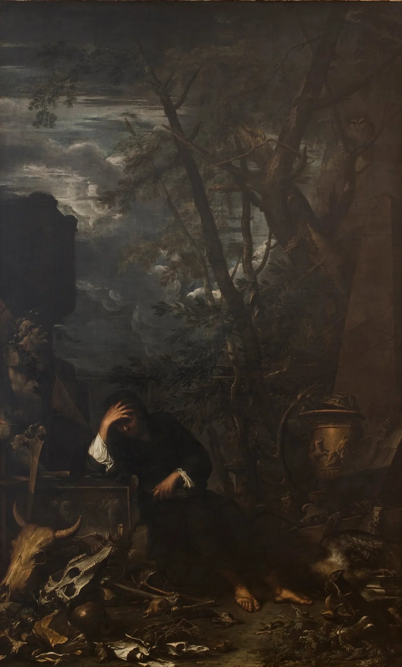 Démocrite dans ses Méditations - Salvator Rosa image 1 copie peinte à la main à l’huile