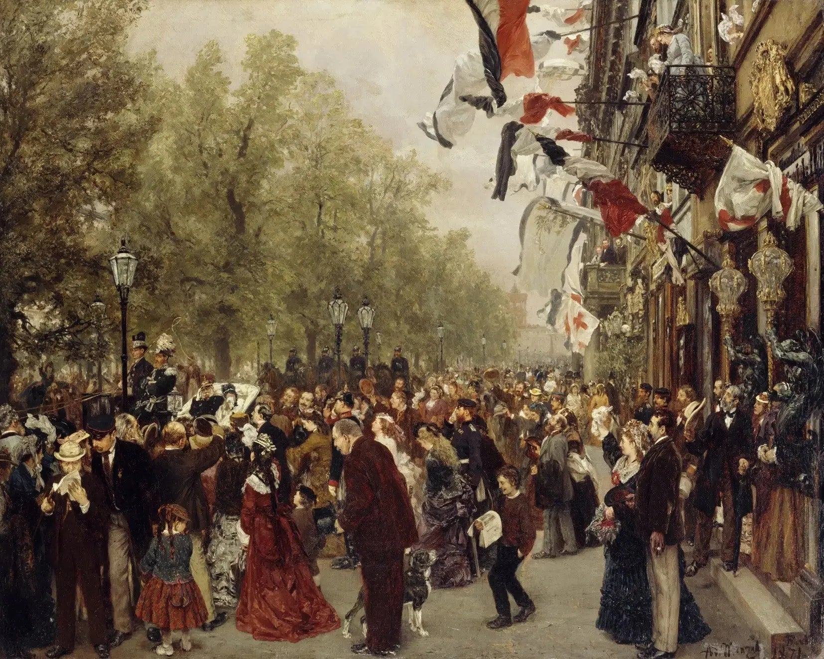 Départ du roi Guillaume Ier pour l'armée le 31 juillet 1870 - Adolph von Menzel image 1 copie peinte à la main à l’huile