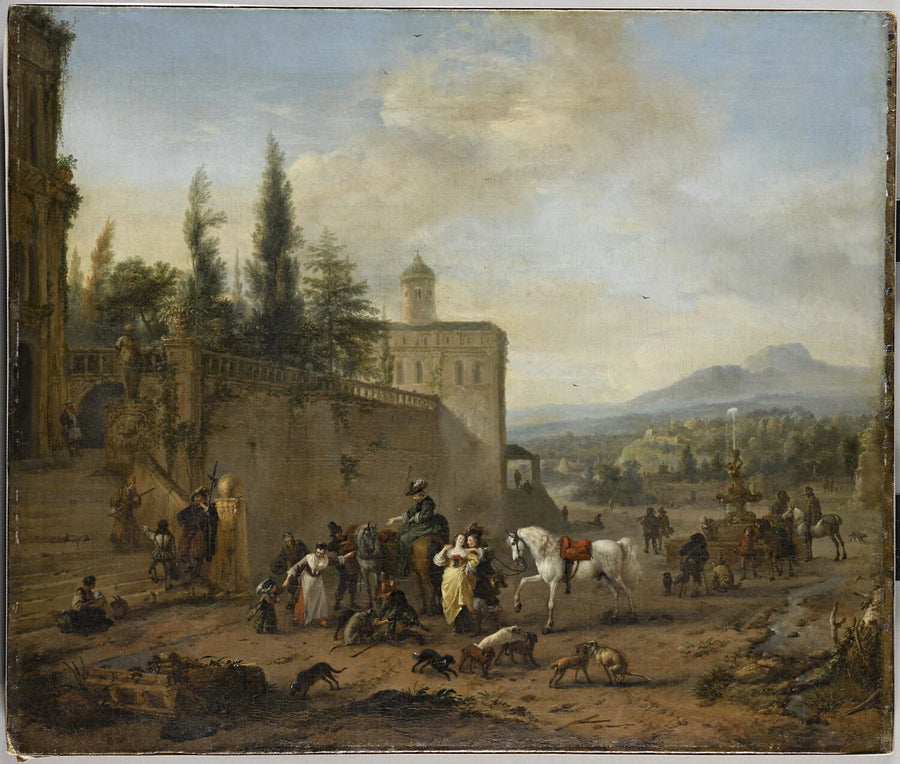 Le Départ pour la chasse au pied d'un palais, ou Le Départ pour la chasse à l'oiseau - Philips Wouwerman