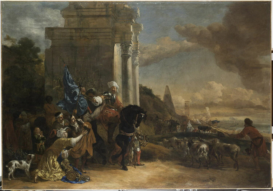 Départ d'une troupe orientale, dit autrefois Les Corsaires repoussés ou encore L'Embarquement d'un général avec sa troupe et adieux des parents à ses soldats - Jan Baptist Weenix