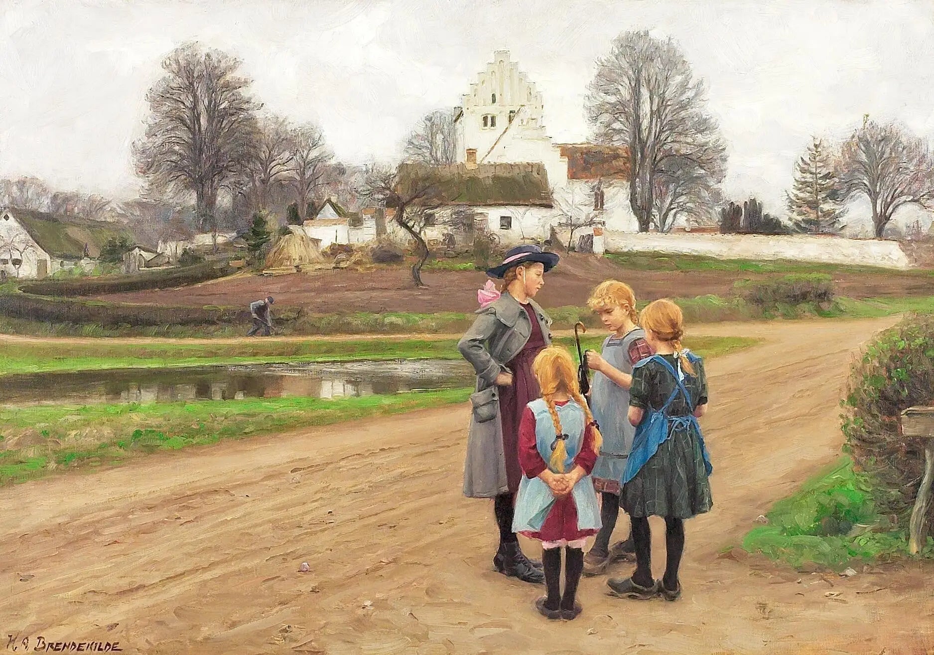 Depuis une route à Hjembæk. - H. A. Brendekilde image 1 reproduction de peinture à l’huile