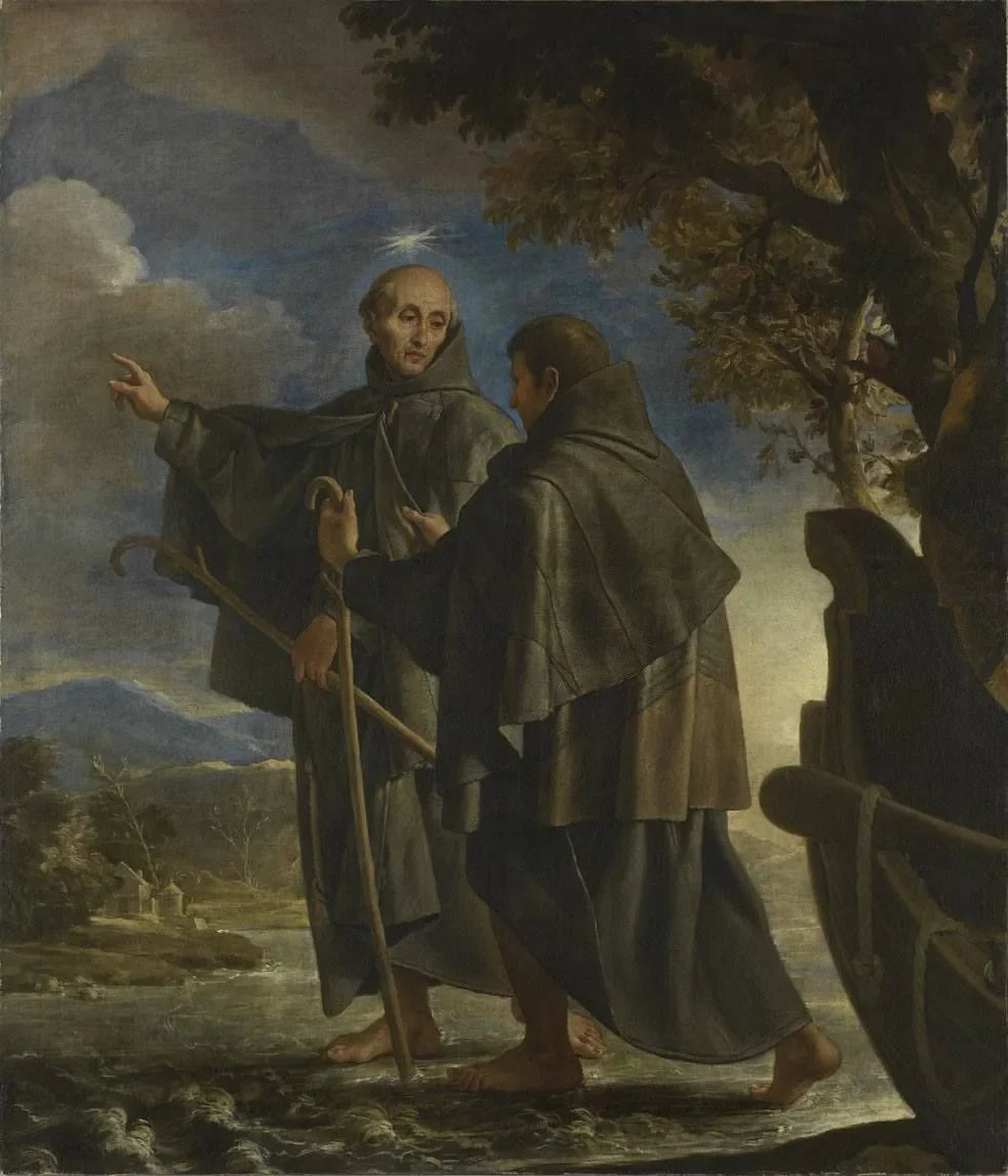 Der hl. Petrus von Alcántara wandelt über den Fluss Quadiana - Claudio Coello image 1 copie peinte à la main à l’huile