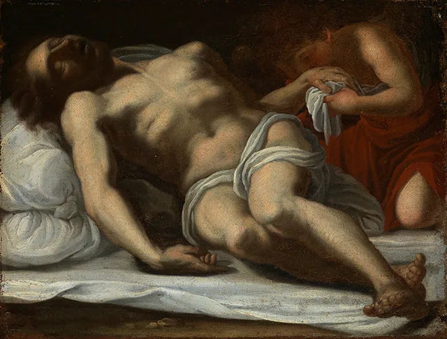 Der tote Christus, von einem Engel betrauert - Annibale Carracci image 1 tableau peint à l’huile sur toile