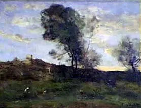 Derniers rayons du soleil - Jean-Baptiste Camille Corot image 1 copie peinte à la main à l’huile