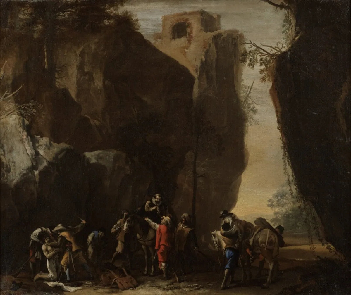 Des bandits détroussent des voyageurs - Salvator Rosa image 1 copie de tableau peinte à la main