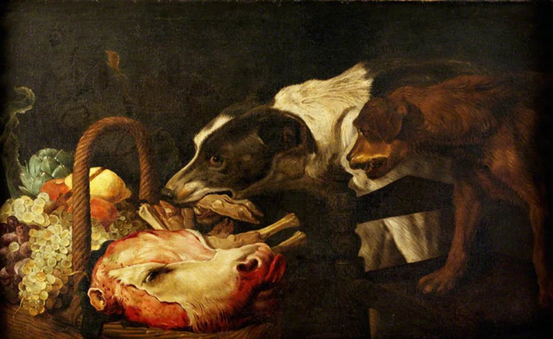 Des chiens volent de la nourriture dans un panier - Frans Snyders