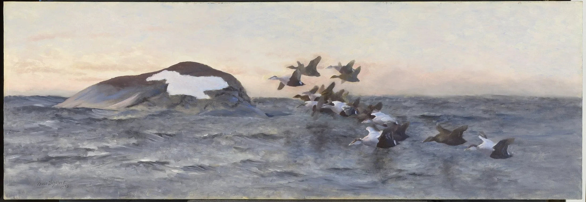 Des eiders volant près d'une falaise - Bruno Liljefors image 1 copie de tableau peinte à la main