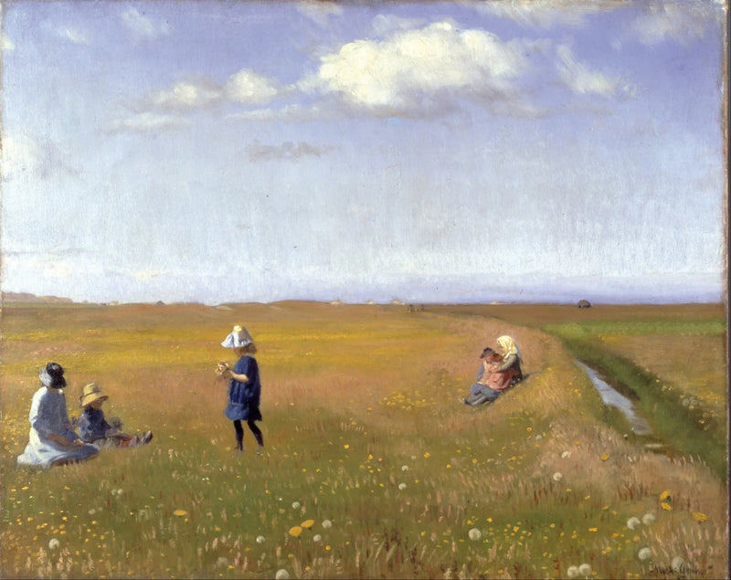 Des enfants et des jeunes filles cueillent des fleurs dans un champ au nord de Skagen - Michael Peter Ancher