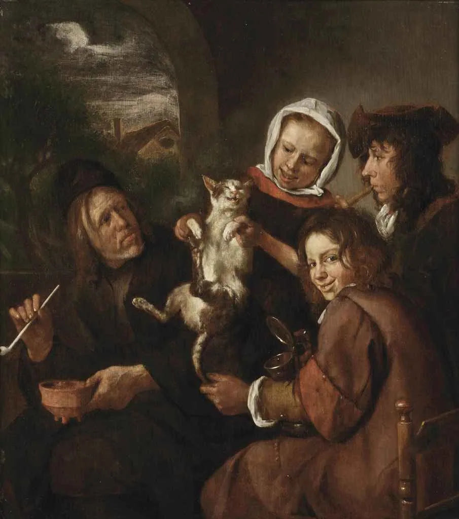Des enfants taquinent un chat - Jan Steen image 1 reproduction de peinture à l’huile