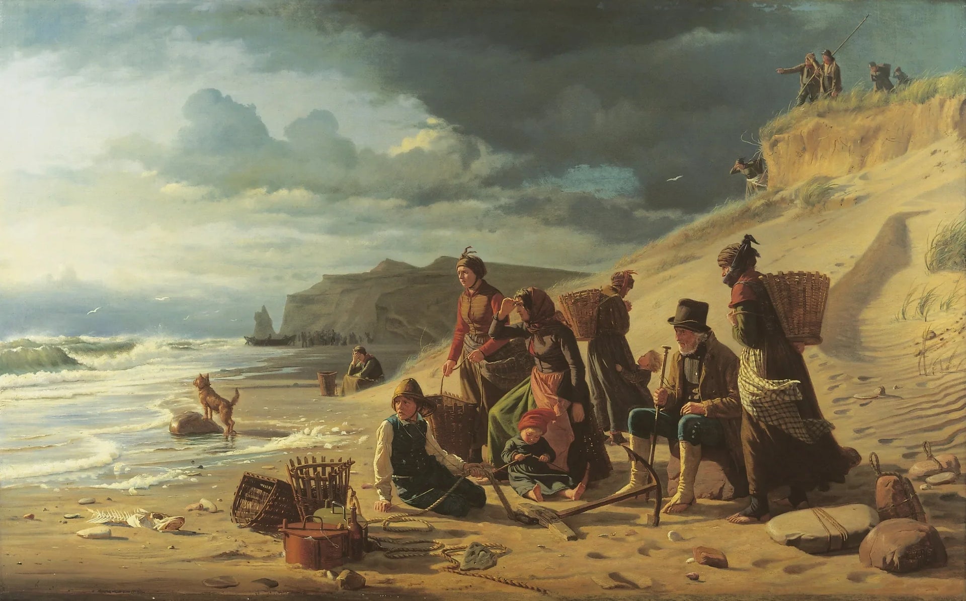 Des familles de pêcheurs attendent leur retour à l'approche d'une tempête. Depuis la côte ouest du Jutland. - Carl Heinrich Bloch image 1 copie peinte à la main à l’huile