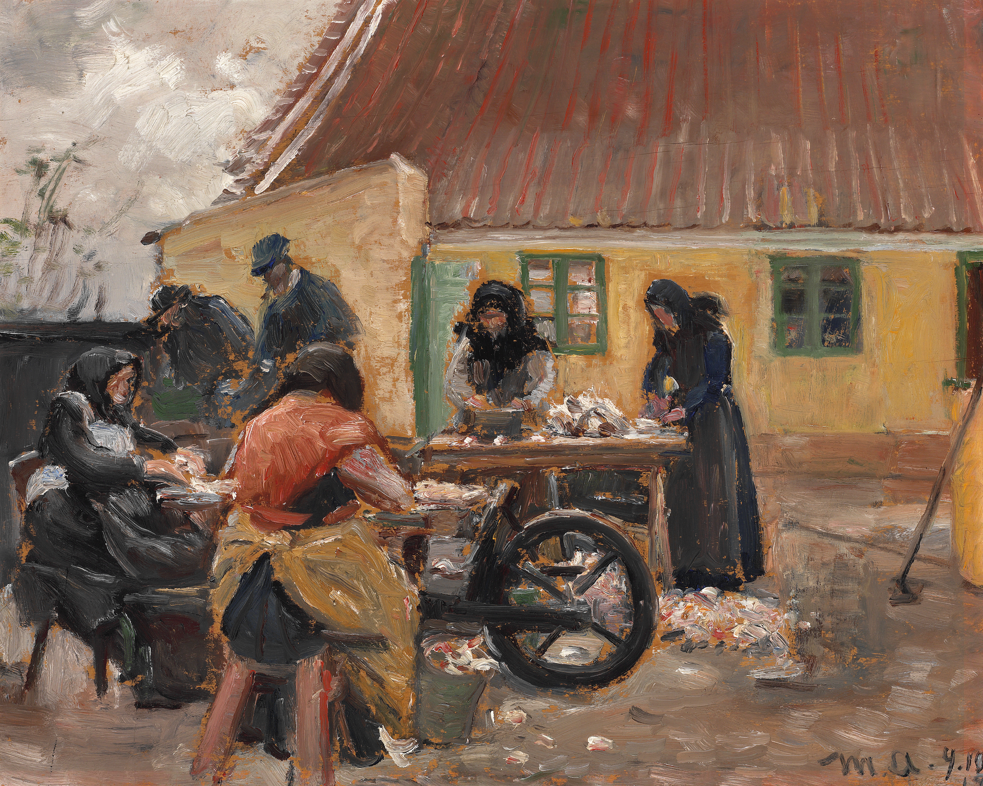 Des femmes de Skagen nettoient du poisson. - Michael Peter Ancher image 1 reproduction de peinture à l’huile