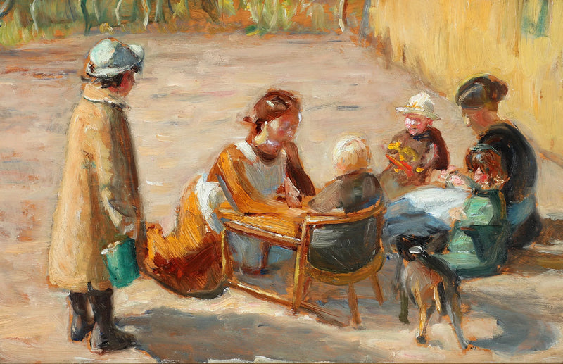 Des femmes et des enfants dans une cour ensoleillée. - Michael Peter Ancher