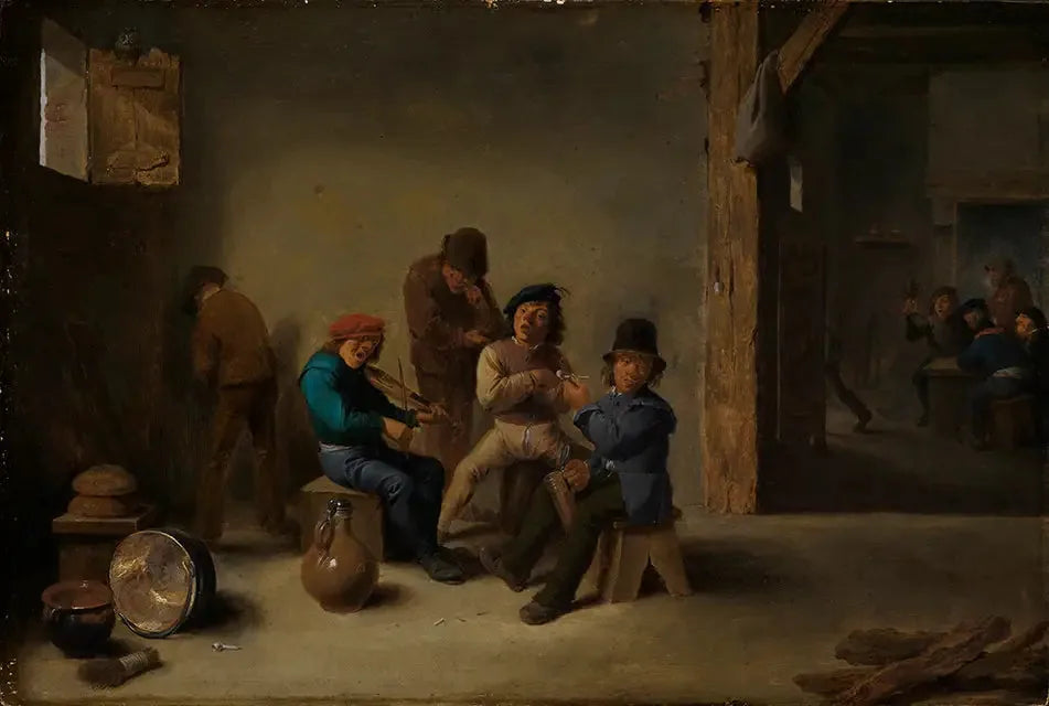 Des fermiers buvant et fumant dans une taverne - David Teniers le Jeune image 1 reproduction d’œuvre d’art à l’huile