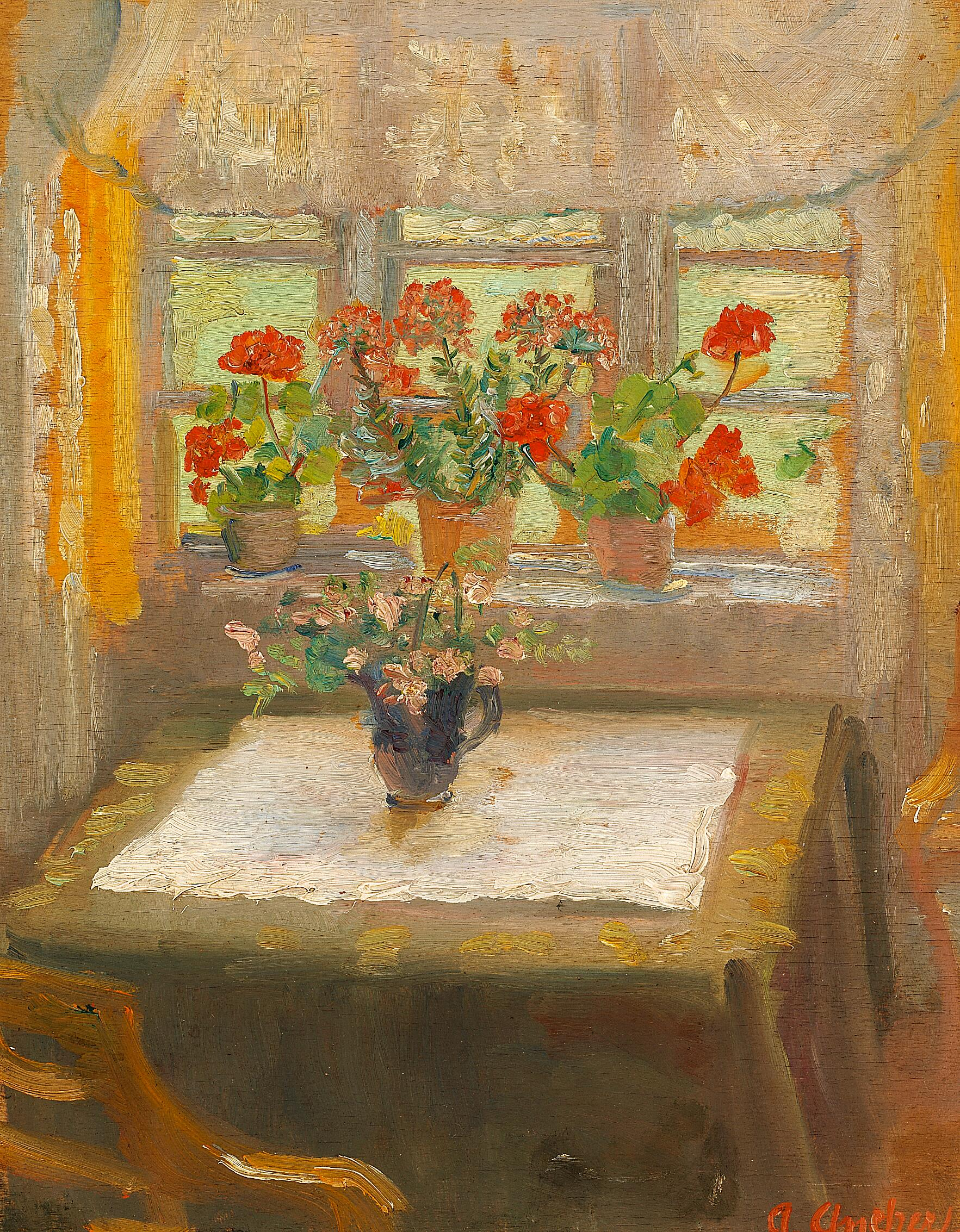 Des fleurs à la fenêtre du petit salon orientée au nord. - Anna Ancher image 1 reproduction de peinture à l’huile