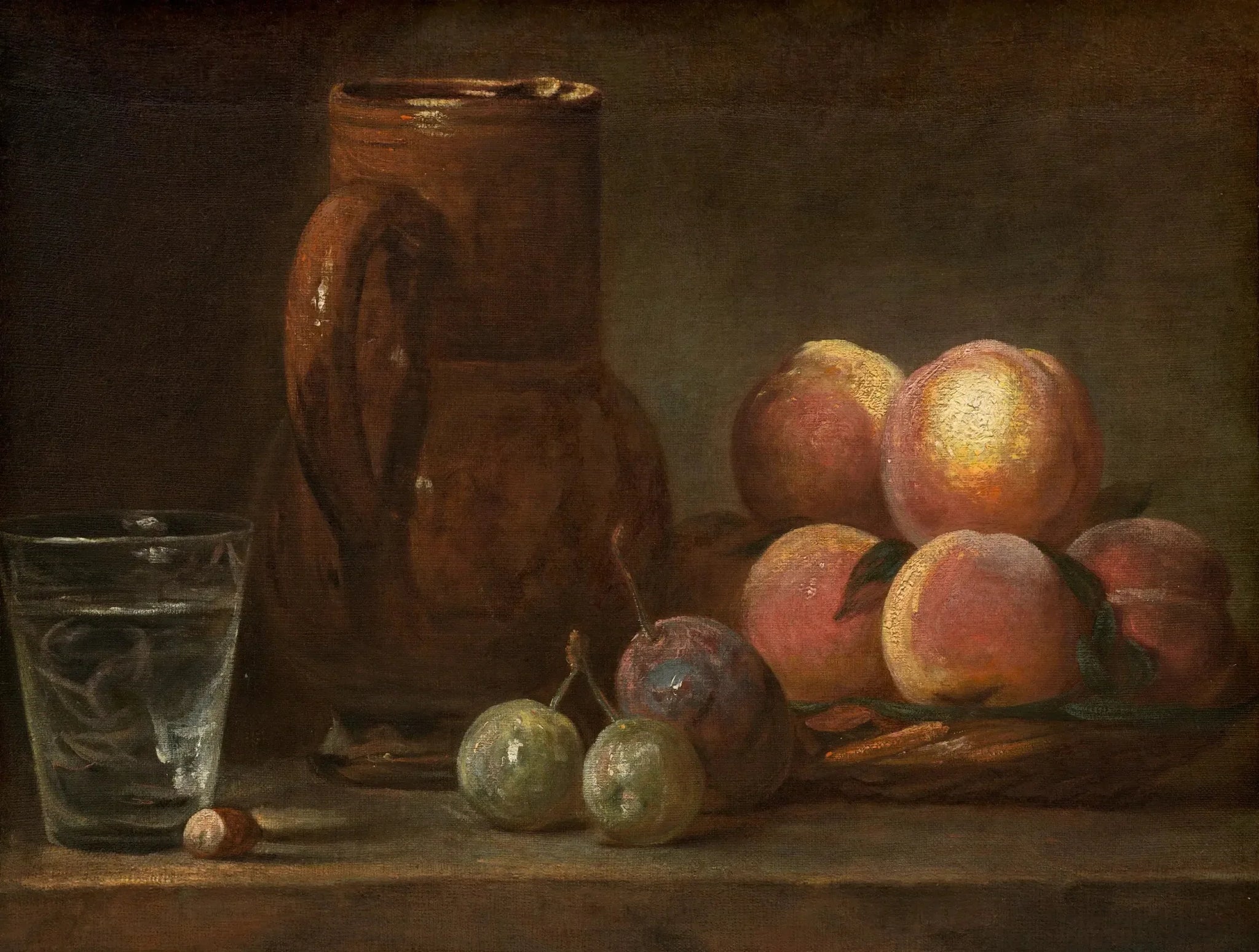 Des fruits, une cruche et un verre - Jean Siméon Chardin image 1 reproduction artisanale de tableau