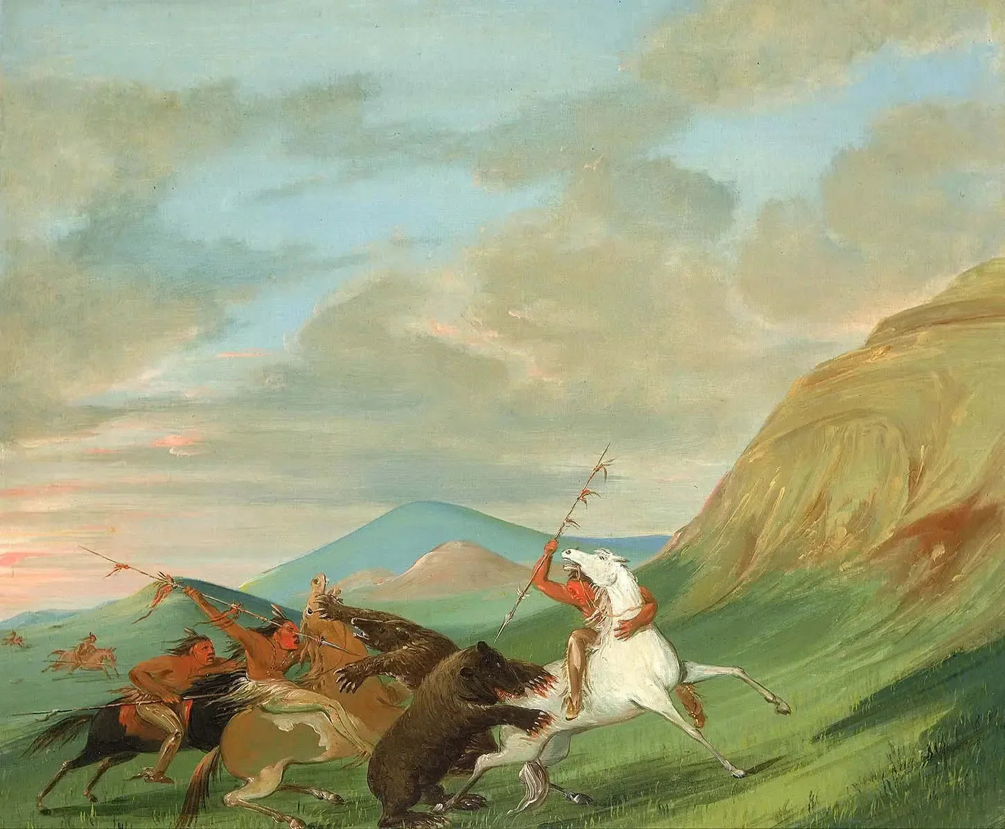 Des grizzlis attaquent des Indiens à cheval - George Catlin image 1 copie peinte à la main à l’huile