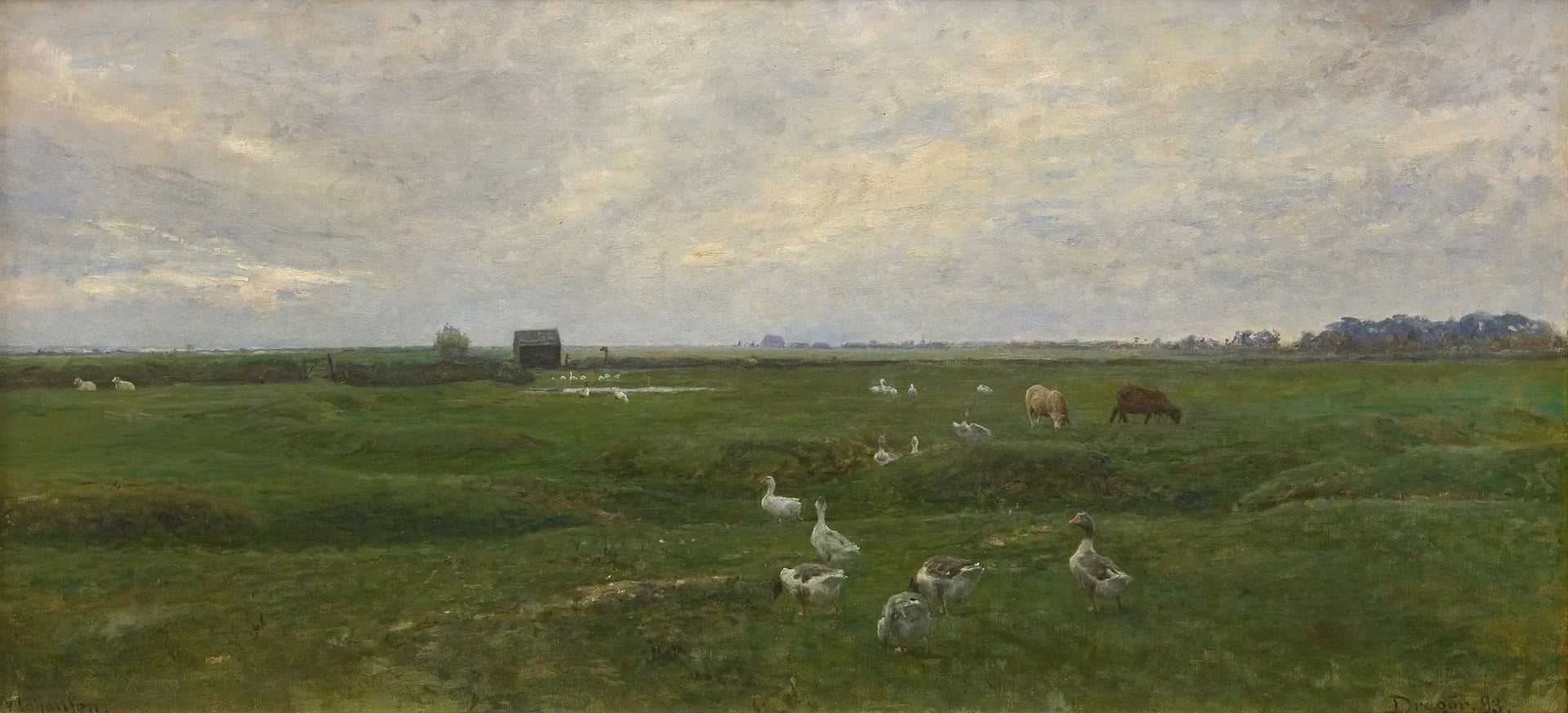 Des oies au bord d'un lac. L'orage gronde. Dragør, l'île d'Amager - Viggo Johansen image 1 reproduction de peinture à l’huile