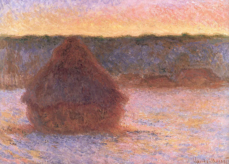 Des pailles de foin au coucher du soleil, temps glacial - Claude Monet