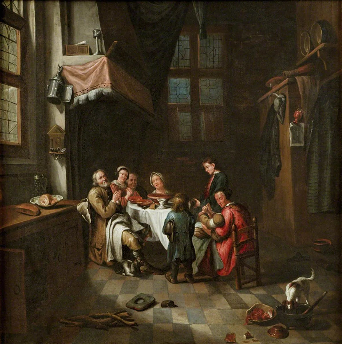 Des paysans attablés récitent la grâce - Jan Steen image 1 copie de tableau peinte à la main