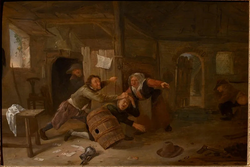 Des paysans se disputent des cartes - Jan Steen image 1 reproduction artisanale de tableau