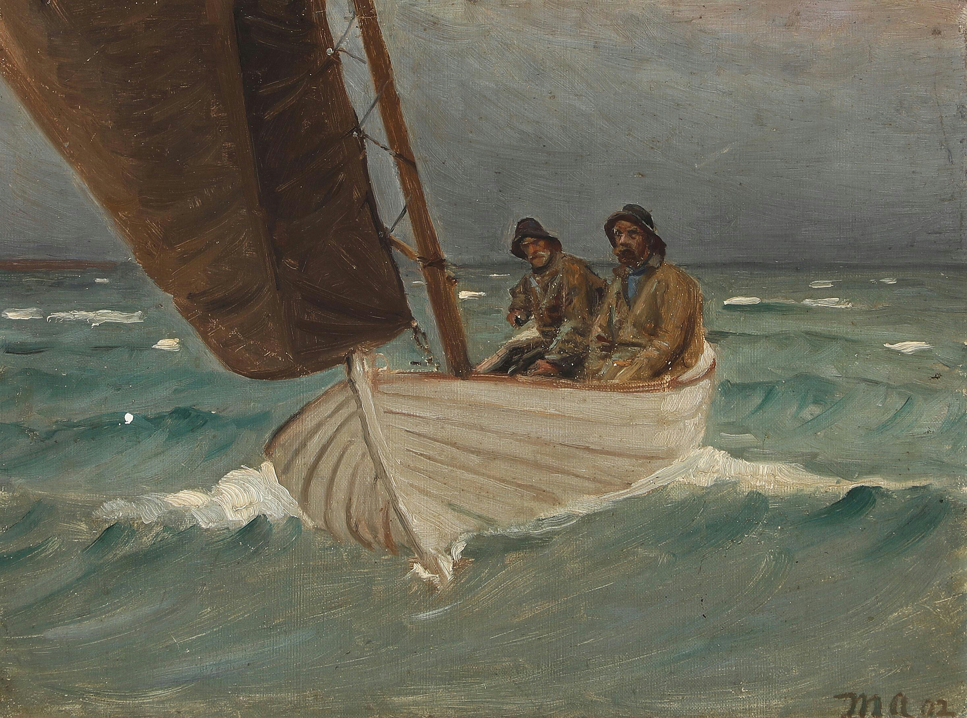 Des pêcheurs de Skagen rentrent chez eux. - Michael Peter Ancher image 1 reproduction artisanale de tableau