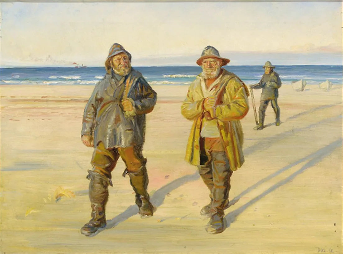 Des pêcheurs revenant de la plage nord de Skagen. - Michael Peter Ancher image 1 tableau peint à l’huile sur toile