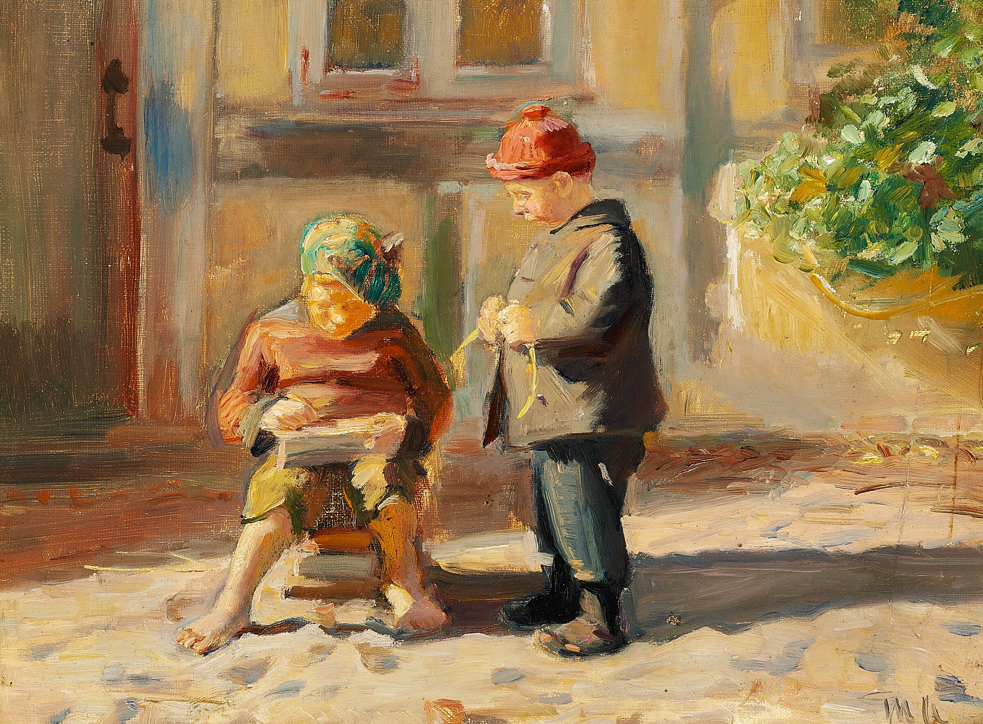 Des petits garçons qui jouent. - Michael Peter Ancher image 1 reproduction d’œuvre d’art à l’huile