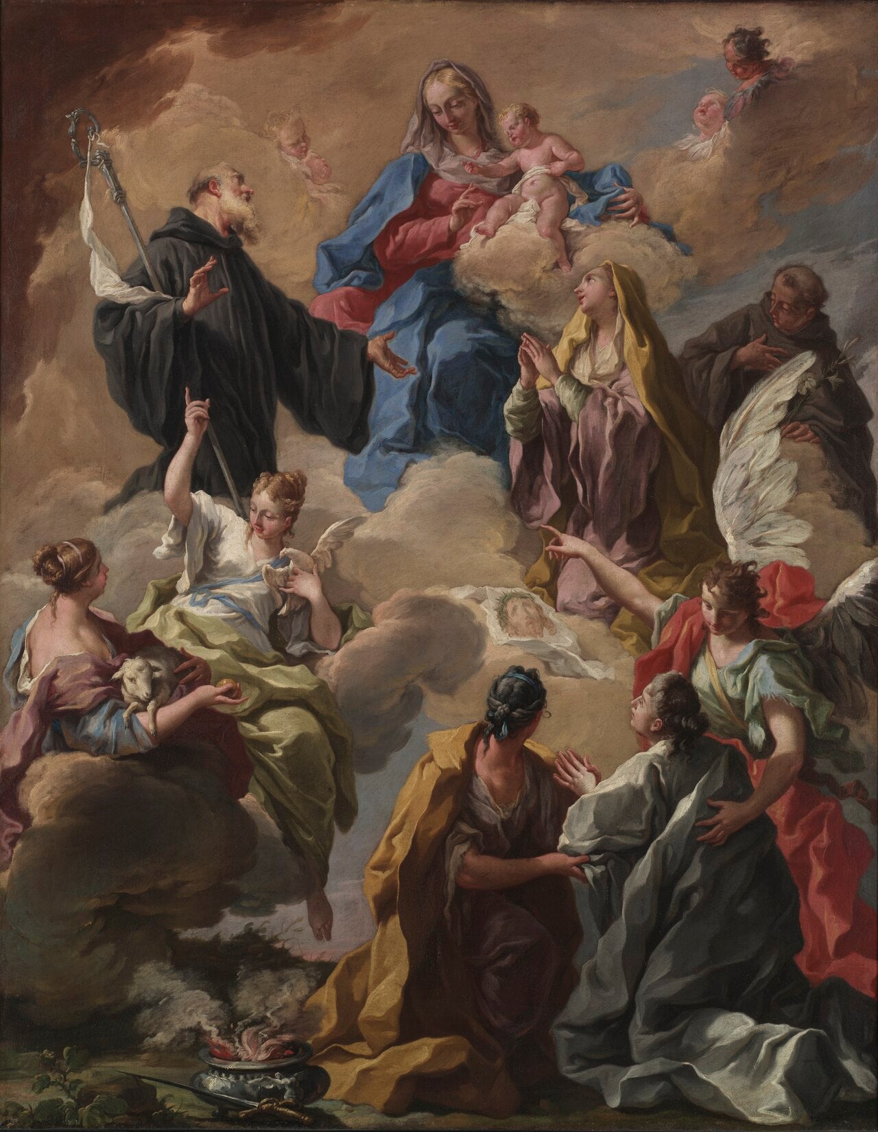 Des saints présentent une femme pieuse à la Vierge et à l'Enfant. - Giovanni Battista Pittoni image 1 reproduction artisanale de tableau
