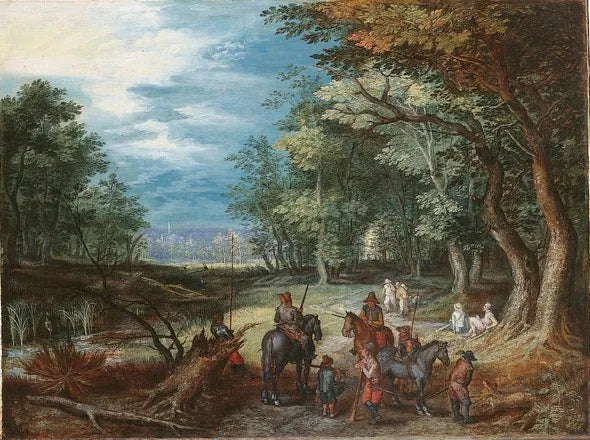 Des soldats dans une forêt - Jan Brueghel l'Ancien image 1 reproduction d’œuvre d’art à l’huile