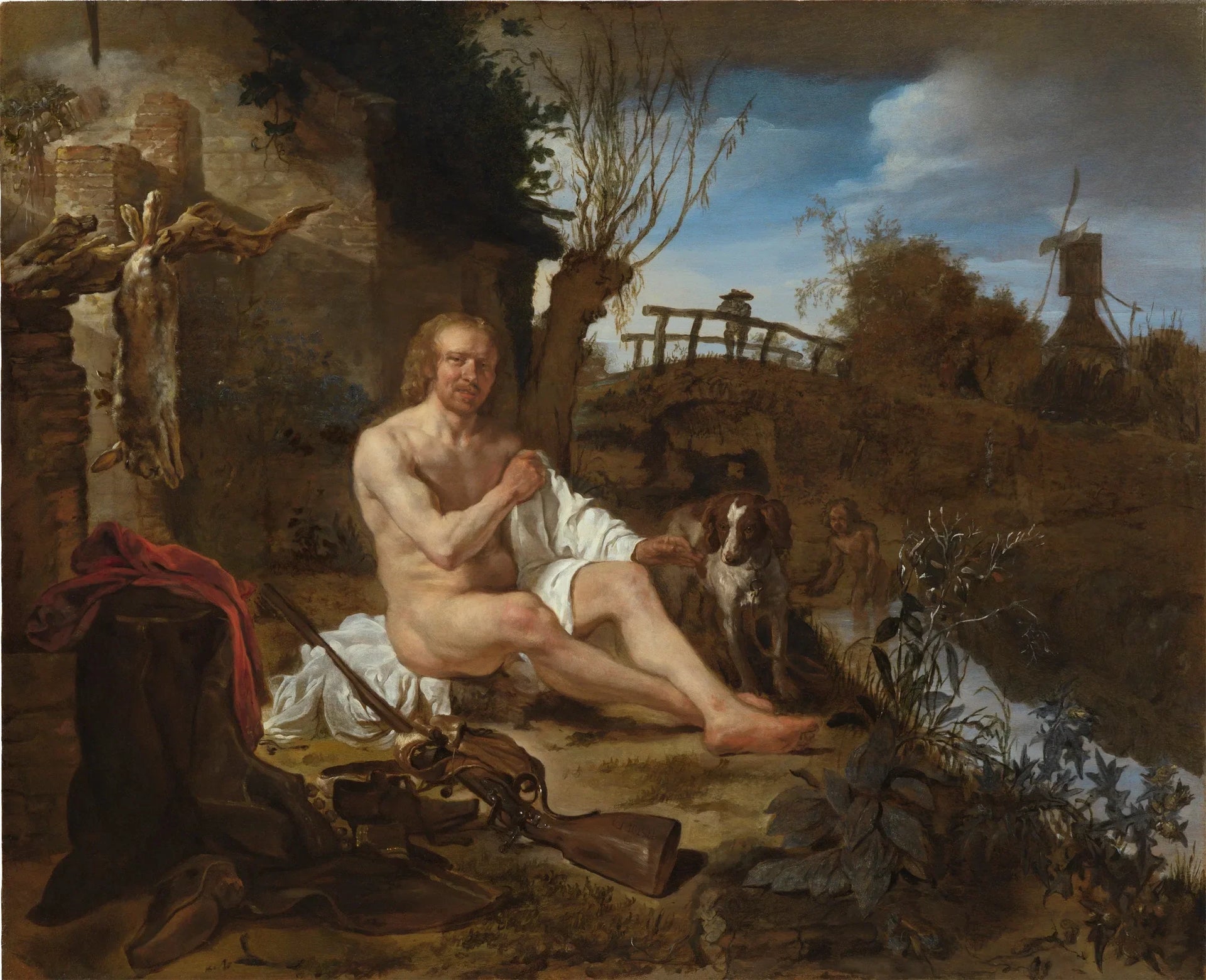 Des sportifs se baignent dans un paysage - Gabriel Metsu image 1 tableau peint à l’huile sur toile
