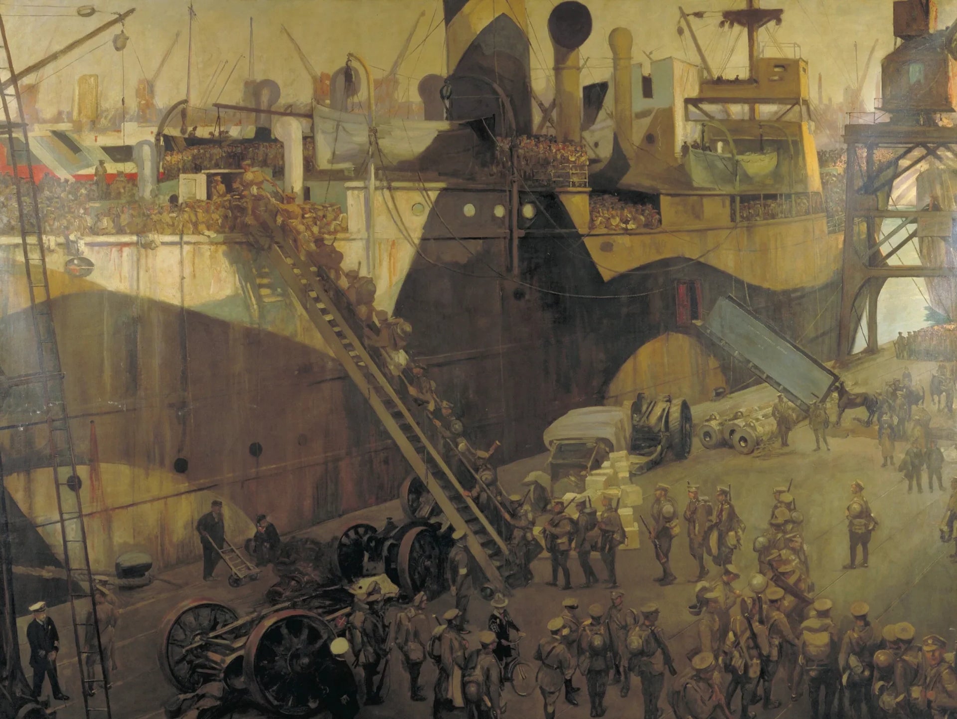 Des troupes embarquent à Southampton pour le front occidental - John Lavery image 1 reproduction de peinture à l’huile