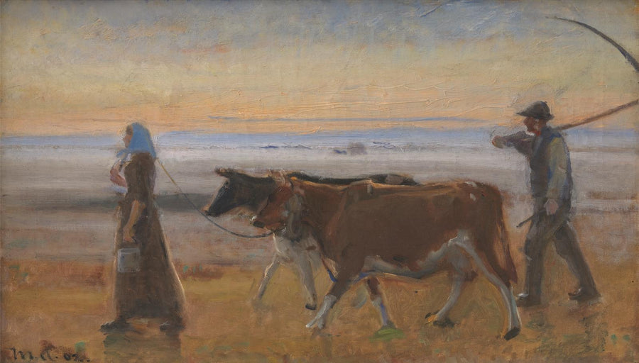 Des vaches sont conduites à travers la lande - Michael Peter Ancher