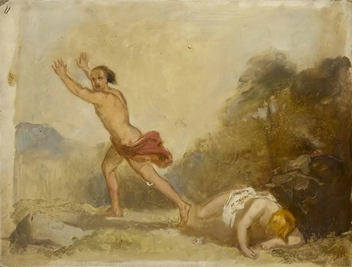 Dessin d'échantillon « Caïn fuyant le corps d'Abel » - John Everett Millais image 1 tableau peint à l’huile sur toile
