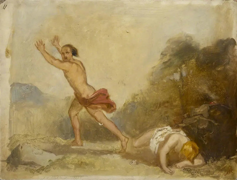 Dessin d'échantillon « Caïn fuyant le corps d'Abel » - John Everett Millais