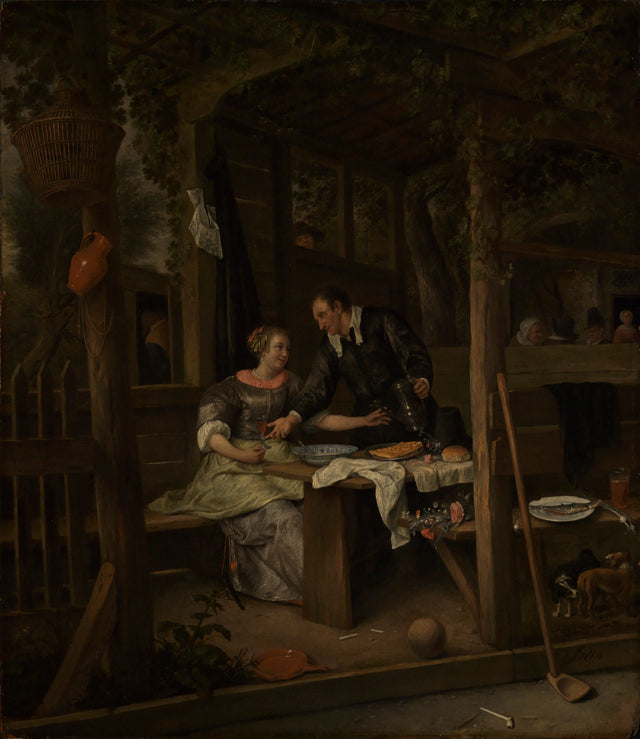Deux amoureux sous une tonnelle - Jan Steen image 1 reproduction de peinture à l’huile