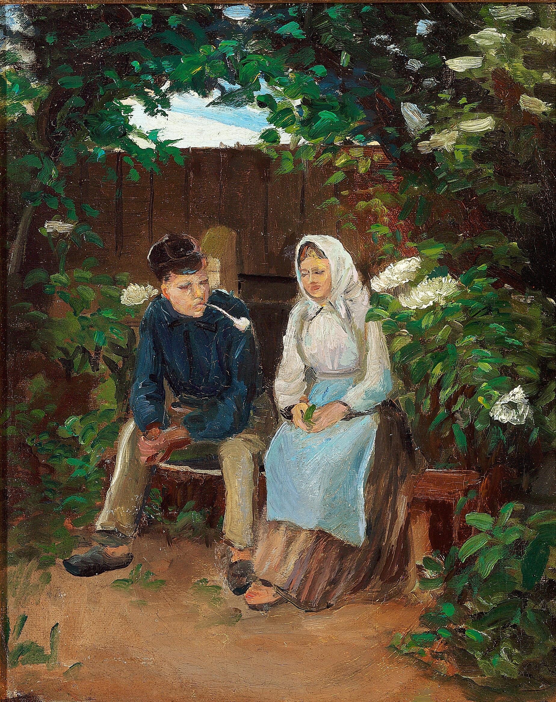 Deux amoureux sur un banc. - Michael Peter Ancher image 1 copie de tableau peinte à la main