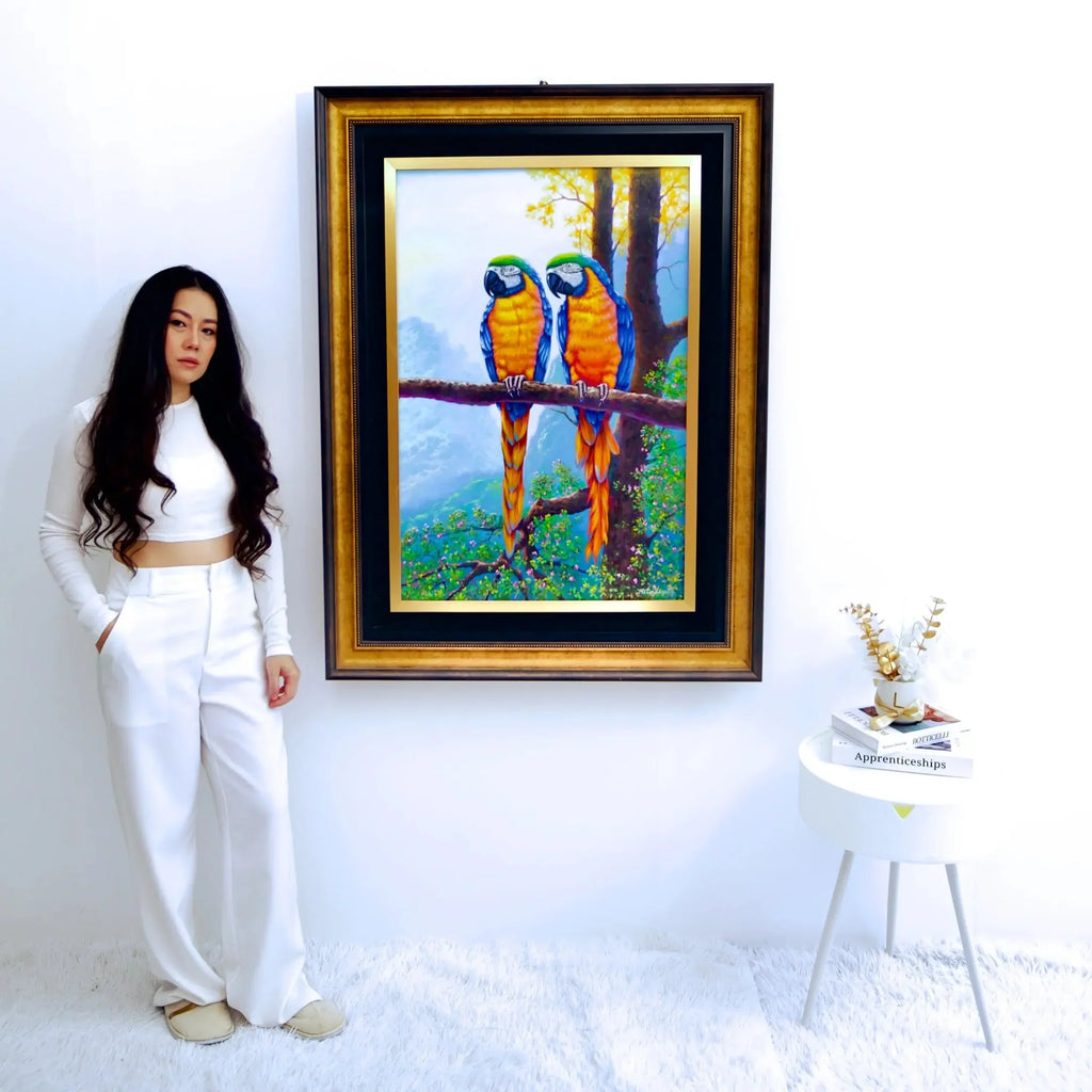 Deux aras sur une Branche | 60 x 90 cm image 3 reproduction d’œuvre d’art à l’huile