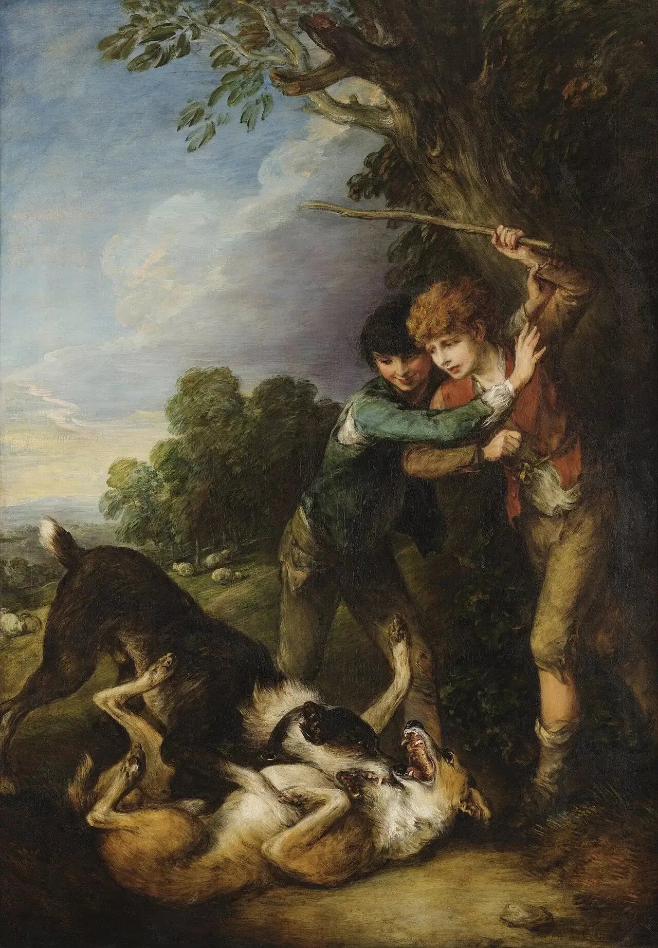 Deux bergers se battent avec des chiens - Thomas Gainsborough image 1 copie peinte à la main à l’huile