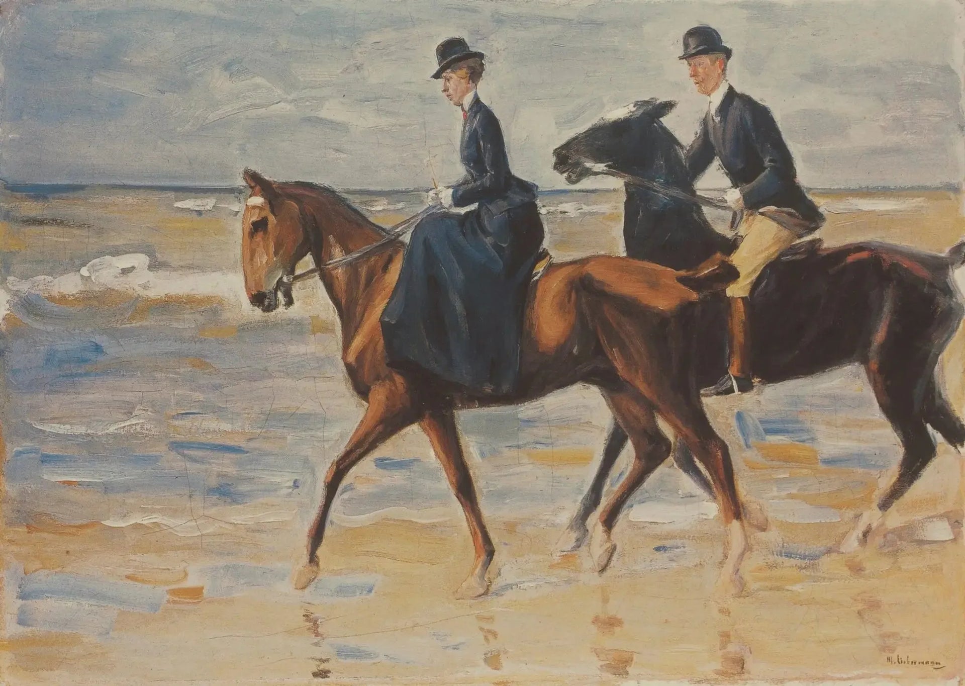 Deux cavaliers sur la plage - Max Liebermann image 1 copie peinte à la main à l’huile