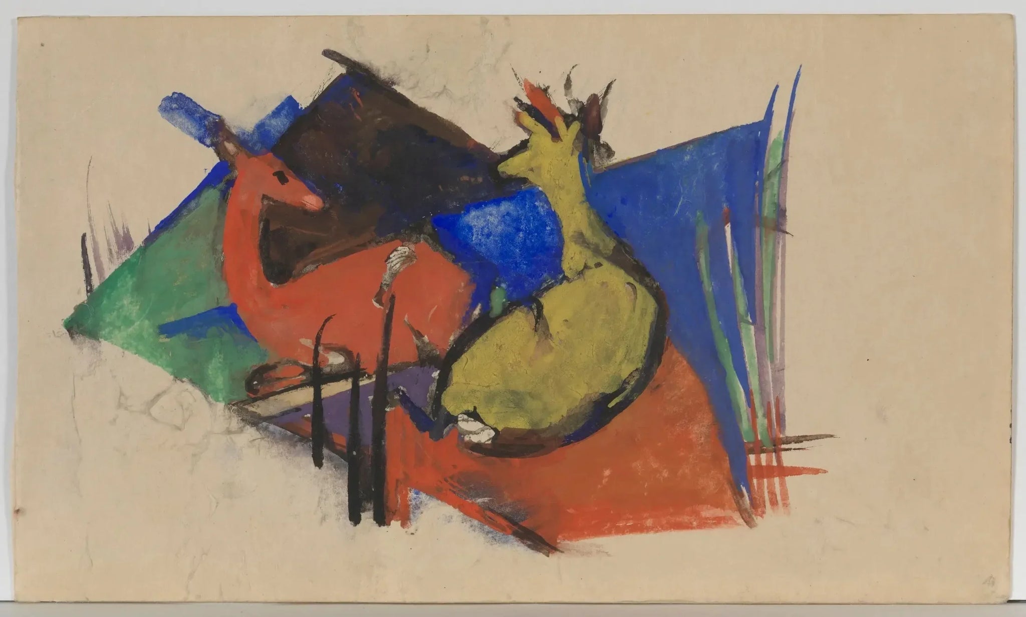 Deux cerfs couchés - Franz Marc image 1 reproduction de peinture à l’huile